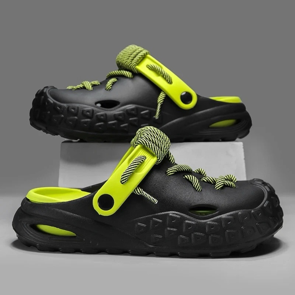 Black and Neon Green Clogs
